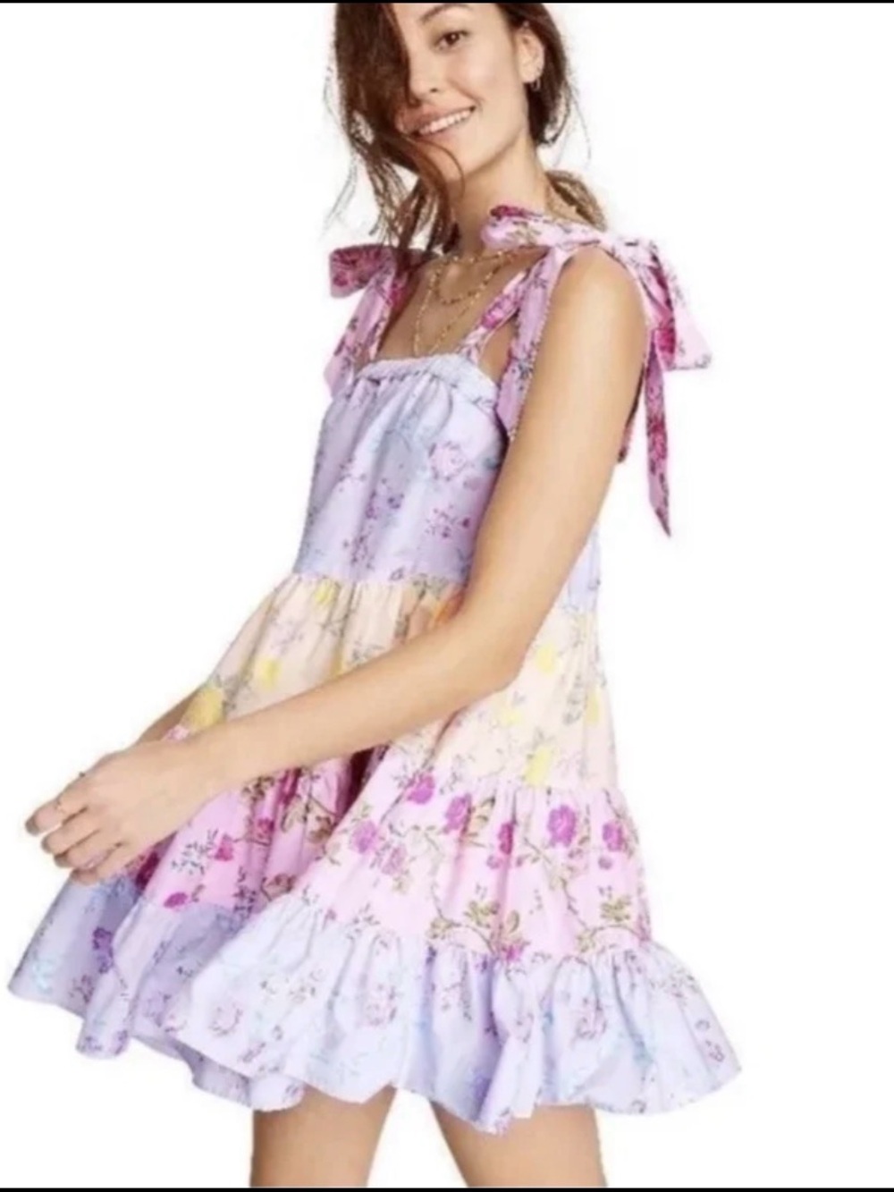 LoveShackFancy Jeannie mini babydoll mixed floral print dress XS